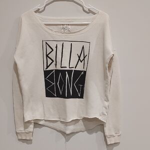 Billabong Off-White and Black Graphic Top W/ Raw Edges. Simple, Cozy, Athleisure